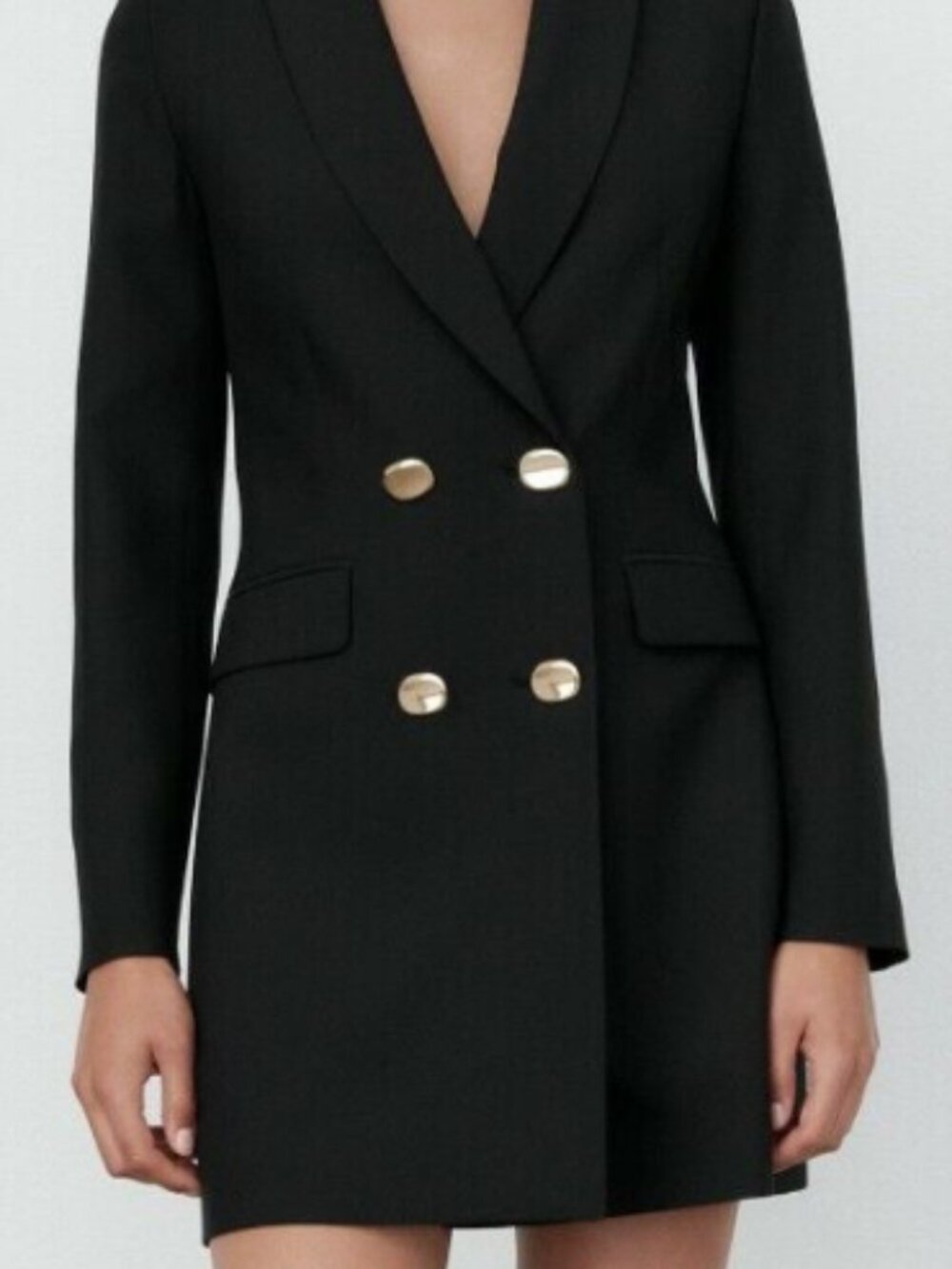Zara black long double breasted blazer with gold buttons size S like new